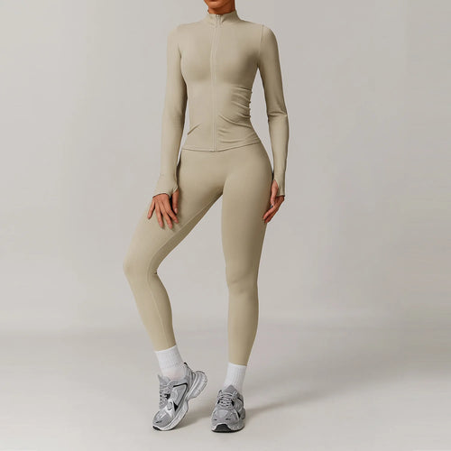 seamless sculpt pilates set – zip jacket + high-waist leggings